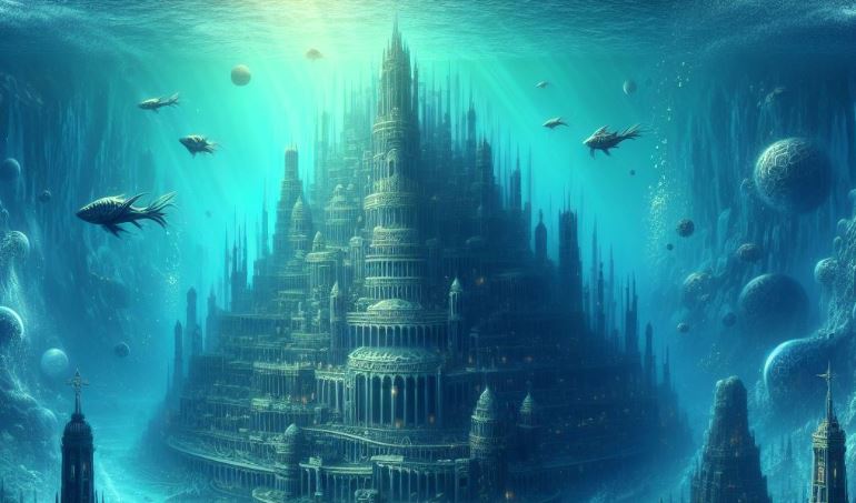 imagination of city of atlantis under ocean